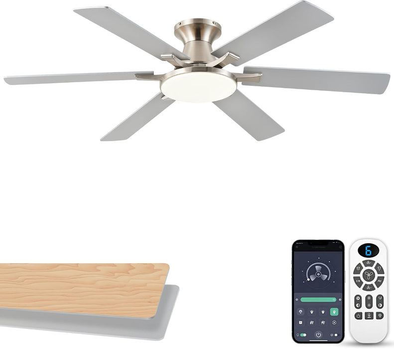 Modern Nickel Ceiling Fan Silent Brushed Steel Finish