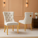 Velvet Dining Chair Set of 2 Upholstered Tufted Dining Room Chair with Nailhead Trim and Stainless Steel Gold Plated Legs for Kitchen, Restaurant, Beige