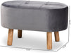 Simone Mid-Century Modern Grey Velvet Fabric Upholstered Wood Ottoman