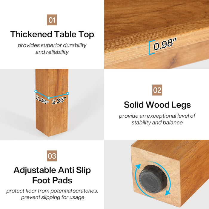 Wood Dining Table Farmhouse Kitchen Table for Living Room, 4-Person Square Dinner Table with Wooden Legs, Rustic Brown