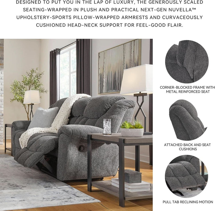 Foreside Contemporary Stain Resistant Manual Reclining Sofa, Gray
