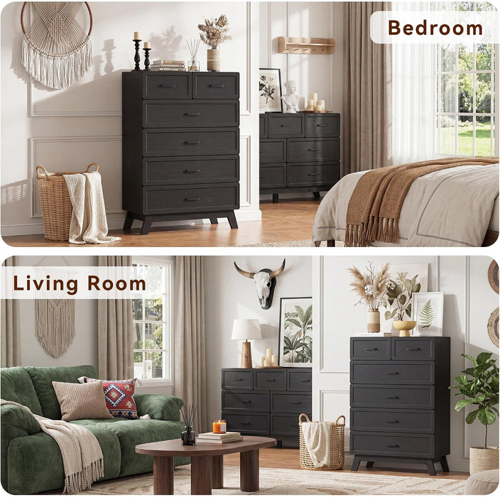 Black 6 Drawer Dresser for Bedroom, 47" Tall Chest of Drawers