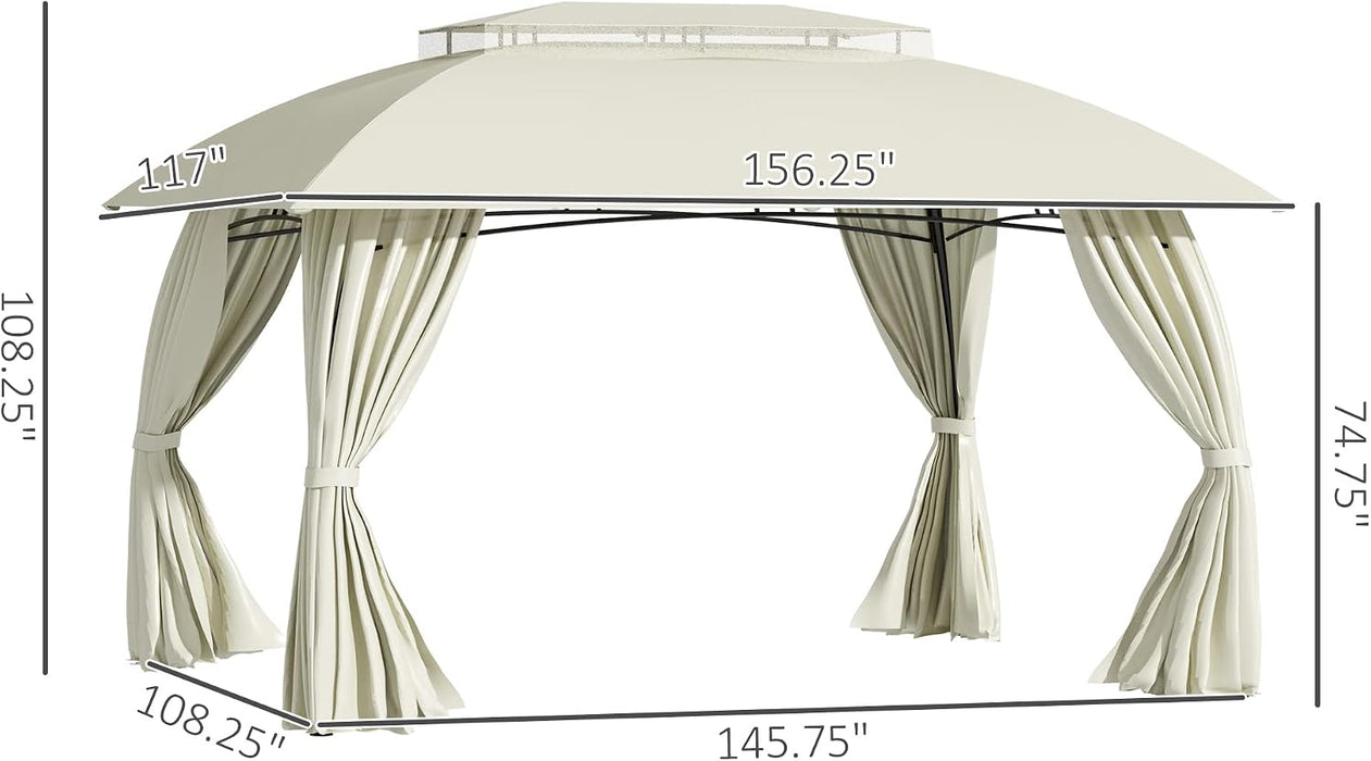10' X 13' Outdoor Gazebo Patio Gazebo Canopy, Double Vented Roof, Steel Frame, Curtain Sidewalls, Sun Shade Shelter for Garden, Lawn, Backyard, Deck, Beige
