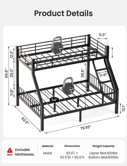 Twin XL Queen Bunk Bed Black IndustrialGradeSteelFrame