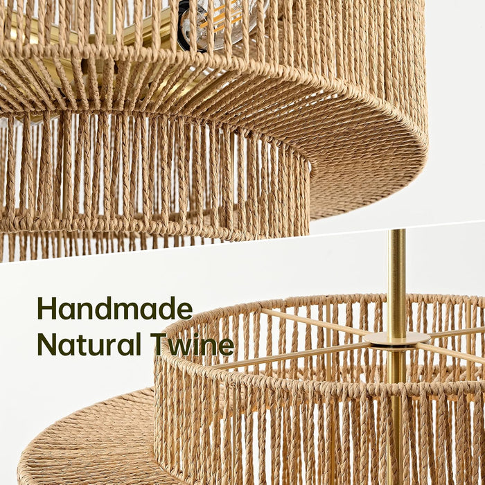 17.7" Rattan Chandelier for Dining Room, Large Boho Pendant Light