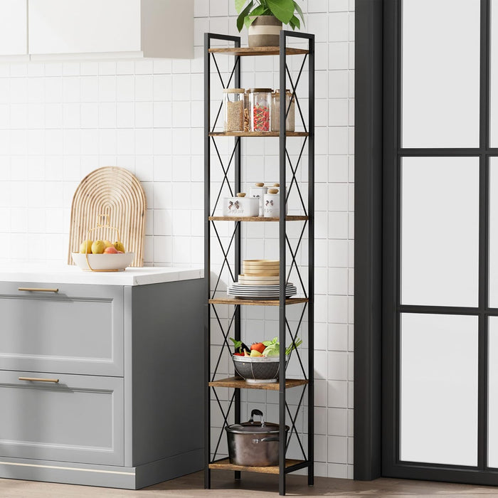 Rustic Brown IndustrialGrade Narrow Six Tier Bookcase