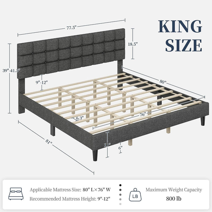 King Size Upholstered Tufted Bed Frame with Headboard