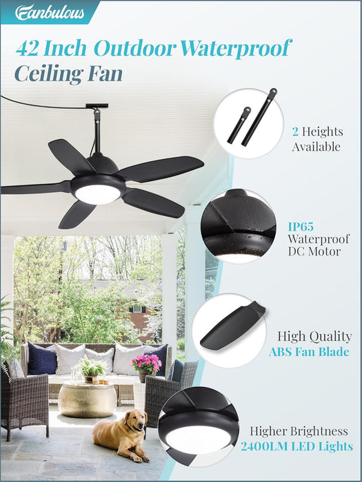 42 Inch Waterproof Outdoor Ceiling Fan Illuminated
