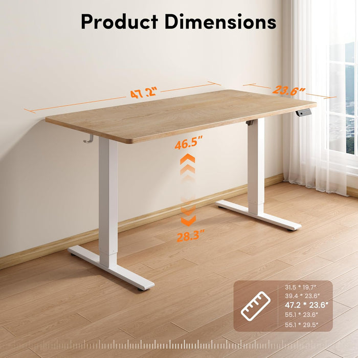 One-Piece Standing Desk, 48"X24" Seamless Tabletop Electric Height Adjustable for Home Office, Study Rooms & Multi-Device Workstations, Maple