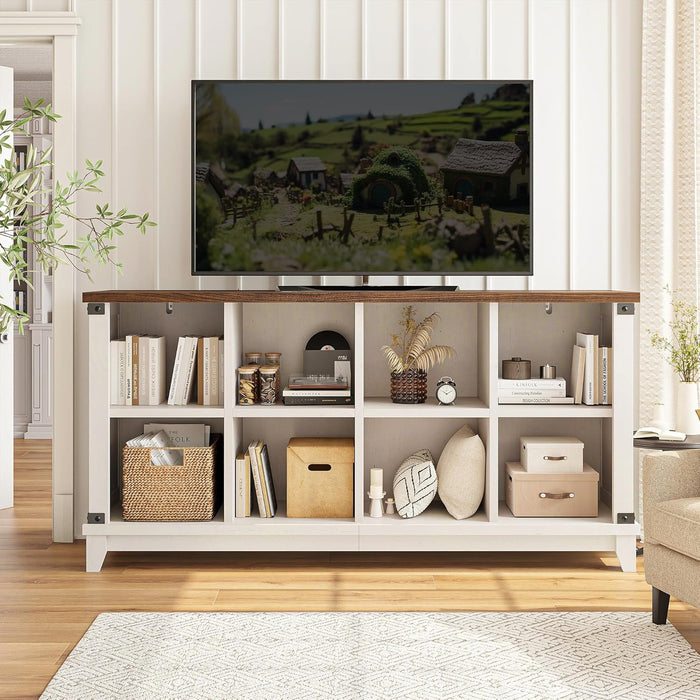 8-Cube Storage Organizer, Farmhouse Bookshelf, Display Shelf for Living Room, Bedroom, Home Office, White