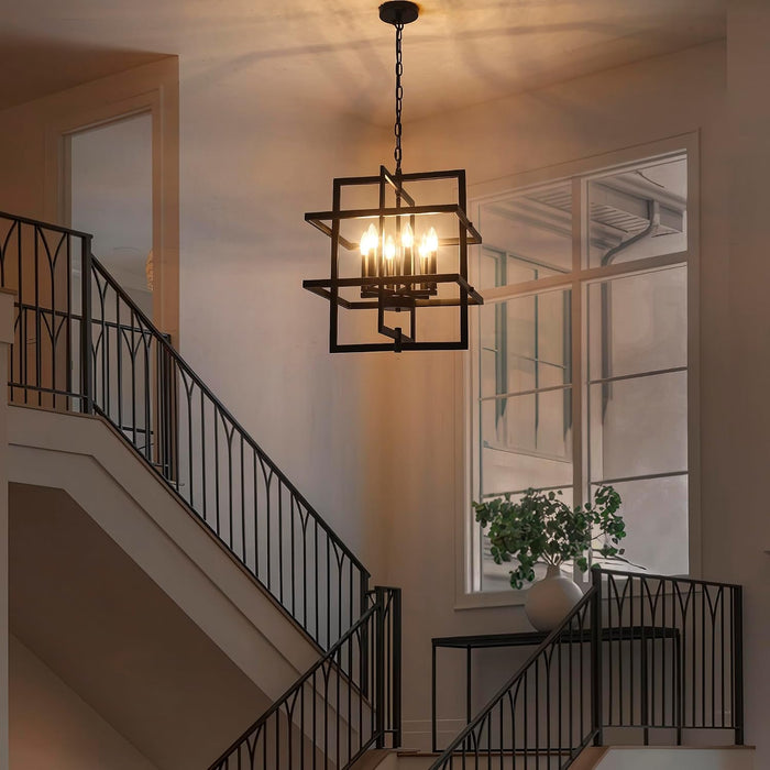 Black Industrial Geometric Pendant Lighting 6 Light