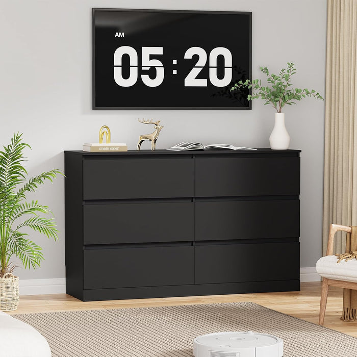 Dresser with 6 Drawers, Chest of Drawers with Hidden Drawer, Black