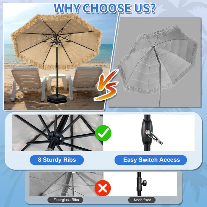 8Ft Tiki Hula Thatched Patio Beach Umbrella Hawaiian Style for Outdoor | Zinc Alloy Push Button Tilt,Upf 50+,Strong Wind Resistance,8 Steel Rib,45°Of Tilt,Environmentally Artifcial Straw,Easy Set UP