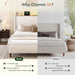 Queen Size Bed Frame with LED Lights and Charging Station Linen Upholstered Platform Bed Frame with 51.2" Tall Headboard Wingback and Storage Shelf, No Box Spring Needed, Noise Free, Beige