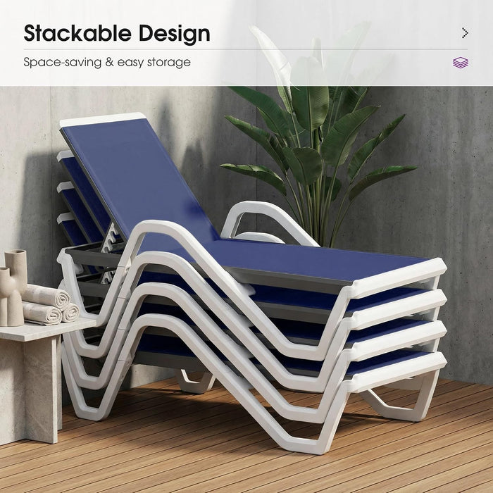 Lounge Chair Outdoor Set of 2 W/Armrest for Poolside Navy Blue