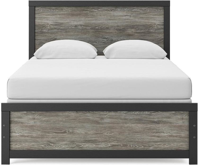 Signature Design by Ashley Jonnifer Queen Bed Frame with Headboard, Two-Tone Textured Look, Engineered Wood and Decorative Laminate, Warm Gray and Matte Black