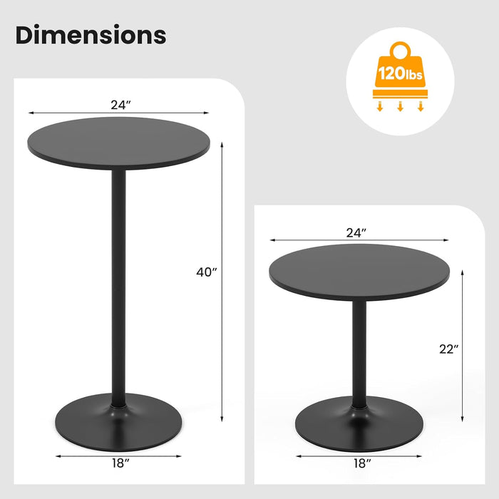 4-Pack 2-In-1 Bar Table with Detachable Pole, Heavy-Duty Metal Base, 24" round Top, 40"/22" Two Convertible Height, Cocktail Pub Table for Dining Room, Restaurant, Kitchen, Black