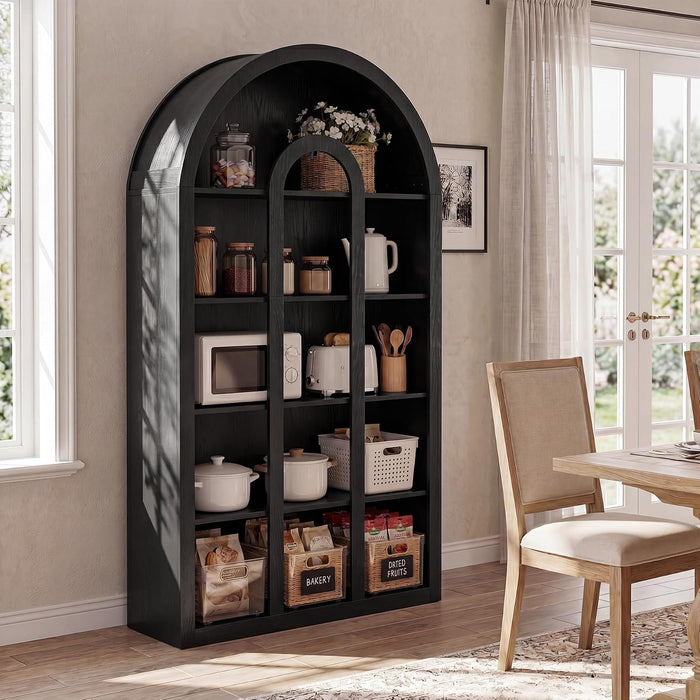 Tribesigns 71" Tall Bookshelf Set of 2, 5-Tier Black Arched Bookcase with Open Shelves, Vintage Free-Standing Display Shelves with Rustic Wood Finish for Living Room, Office, Bedroom
