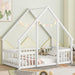 Twin White Montessori House Floor Bed IntegratedFence