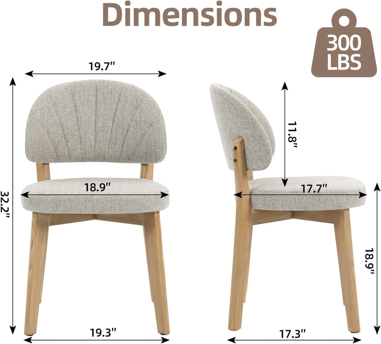 Modern Fabric Upholstered Dining Chairs Set of 4, Farmhouse Curved Back Armless Accent Chairs with Solid Oak Wood Legs, Walnut Kitchen Side Chairs for Dining Room, Bedroom/Restaurant, Oatmeal