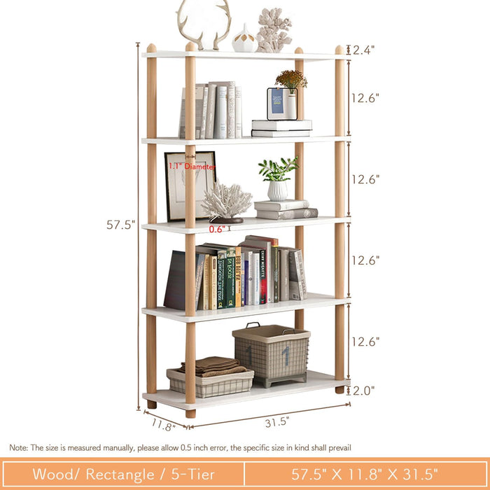 5Tier PremiumQuality SolidWood Bookshelf White Display Unit