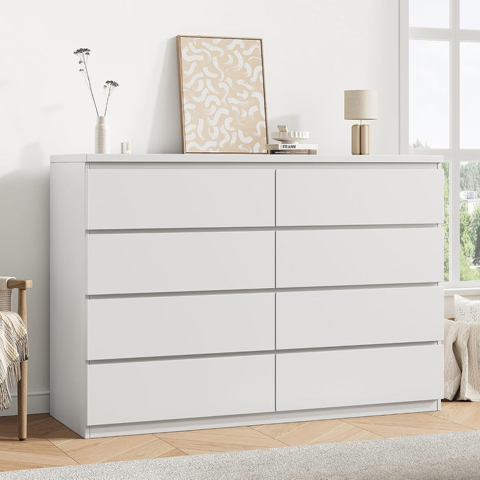 White 8 Drawer Dresser for Bedroom (15.3" D X 55.2" W X 32.3" H)
