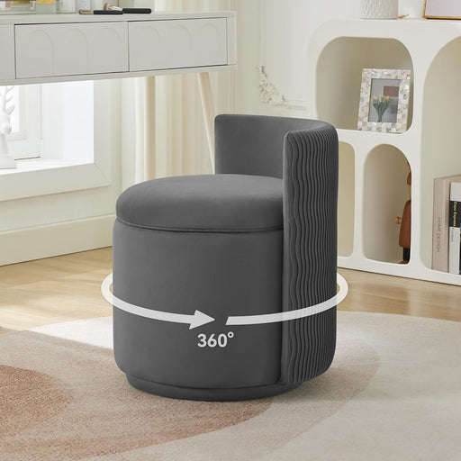 Charcoal Gray Velvet Vanity Chair Swivel Mechanism