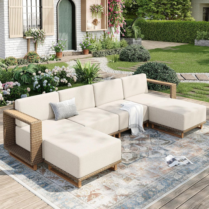 6 Pcs Patio Sectional Furniture with 10" Thick Cushion &Wide Arm
