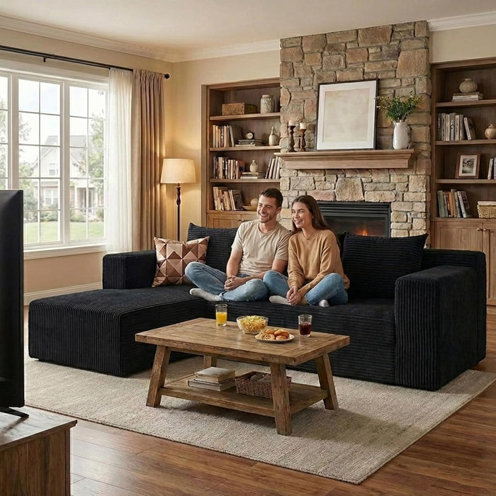 103Inch Black Corduroy Premium Modular Sectional Sofa