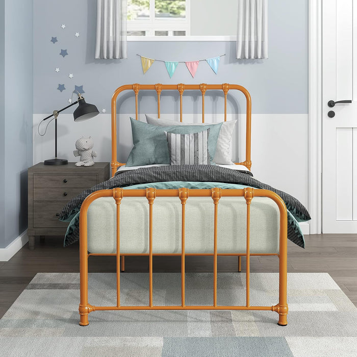 Twin Metal Bed Frame, Platform Bed with Strong Metal Slat Support under Bed Storage, Twin Bed Frame with Headboard, No Box Spring Needed, Easy Assembly, Twin, Orange