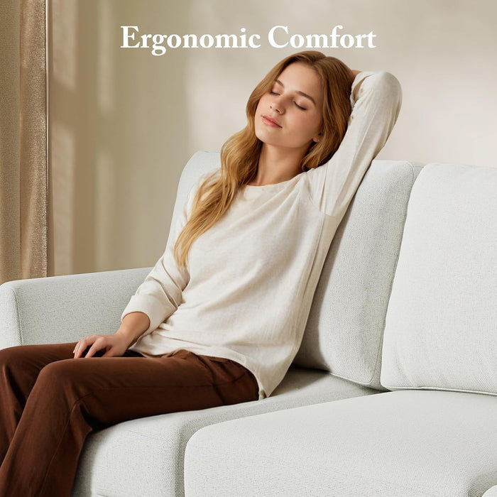 Beige 3 Seater Upholstered Sofa Comfortable Cushions