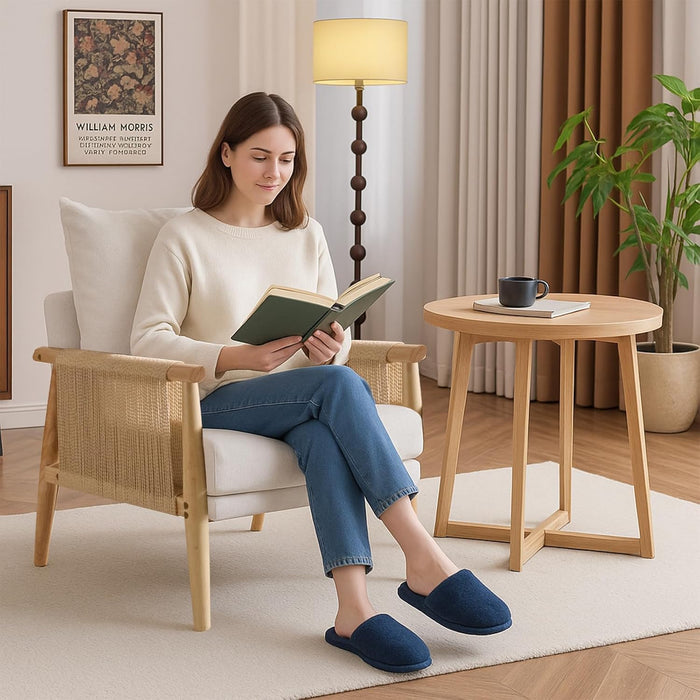 Beige Chenille Modern Armchair Featuring Lumbar Pillow