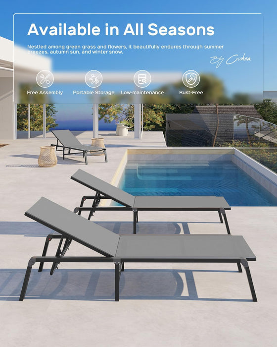 Foldable Outdoor Lounge Chair, No Assembly Patio Chaise Lounge Outdoor with 5-Positions, Aluminum Pool Lounge Chair with Portable Design for Pool, Deck, Beach, Backyard, Gray