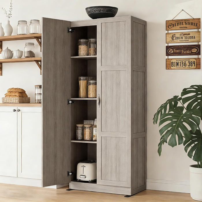 Grey Solid Wood Freestanding Pantry Cabinet Classic