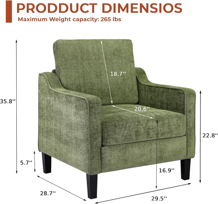 Green Chenille Accent Armchair With Removable Cover