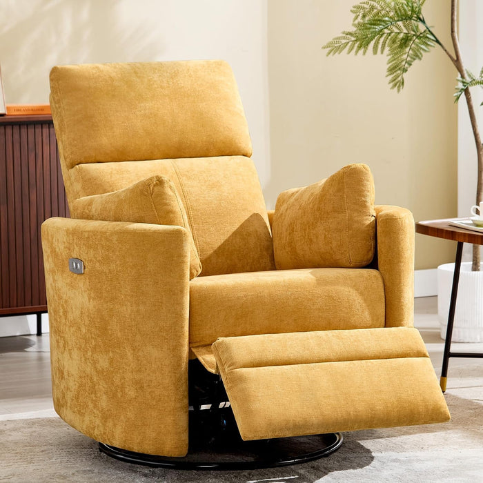 Power Recliner Nursery Swivel Rocking Glider Chair with USB Port,Upholstered Electric Nursing Recliner Rocker Chair for Adults with 2 Pillows for Bedroom Nursery Living Room(Yellow,Power-Driven)