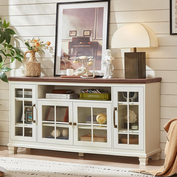 60-Inch Sideboard Buffet Cabinet with Glass Doors,White