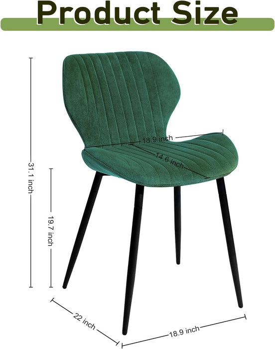 Dining Chairs Mid Century Modern Leisure Upholstered Metal Legs for Kitchen Living Room, Set of 2, Green