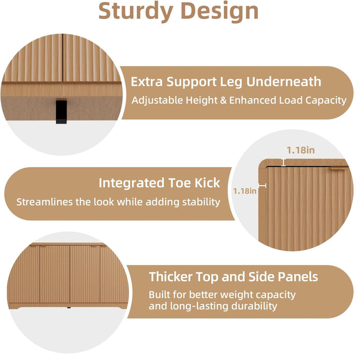 59" Fluted Buffet Cabinet Sideboard with Ample Storage, Natural Oak | Adjustable Shelves, Soft-Close Hinges, Anti-Tip Device, Thick Sturdy Panels, Rounded Edge, Sturdy Structure, Easy Assembly
