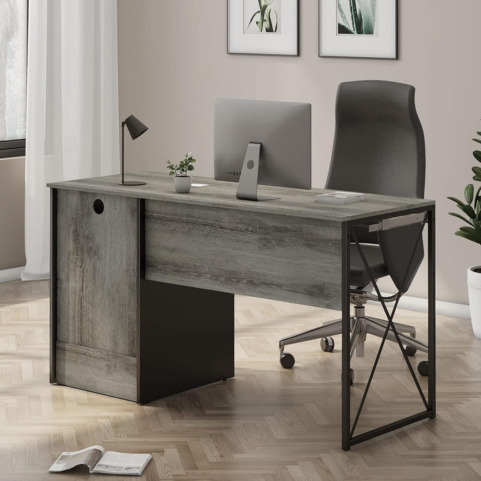 Office Desk with Drawers, 55 Inch Industrial Computer Desk with Storage, Wood Teacher Desk with Keyboard Tray & File Drawer for Home Office, Dark Gray Oak
