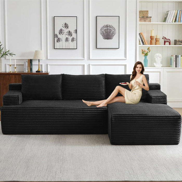 NinetySixInch Cloud Corduroy Modular Sectional Sofa Black