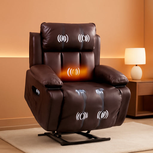FLEXISPOT XL31-XL Oversized Power Lift Recliner for Elderly, 400 Lbs Heavy Duty Lay Flat Lift Chair with Extra Wide 27" Seat, Massage & Heat, Dual Motor Electric Recliner for Living Room, Dark-Brown