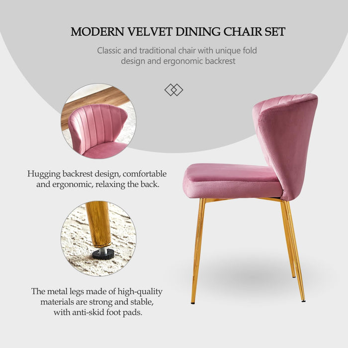 Pink Velvet Dining Chairs Set of 4, Modern Dining Chairs with Golden Metal Legs, Tufted Upholstered Dining Chairs for Dining Room/Kitchen/Vanity