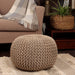 round Pouf Ottoman - Hand Knitted Cable Boho Poof Home Décor Pouffe Circular Footrest for Living Room - Nursery - Bedroom - Lounge 100% Cotton (18”X18”X14”) - Beige Ivory