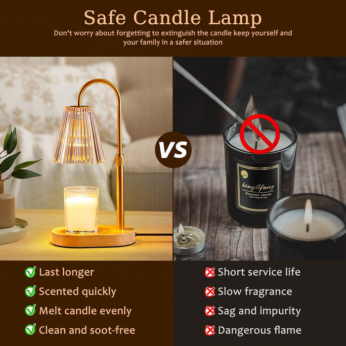 Candle Warmer Lamp with Timer - Electric Candles Wax Warmers Glass Lamps for Jar Candles Burner Adjustable Height and Dimmable Light Modern No Flame Scented Candle Warming Lantern, Amber