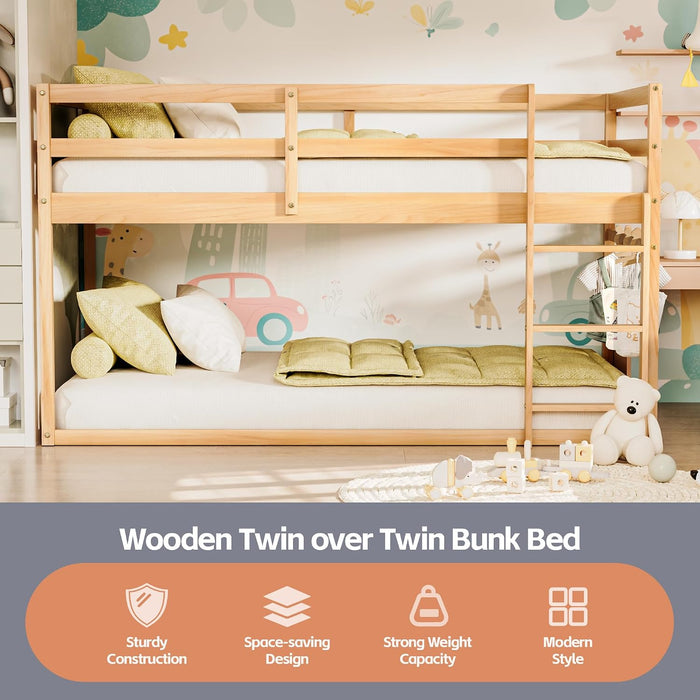 Twin Over Twin NaturalFinish SolidWood BunkBed Ladder