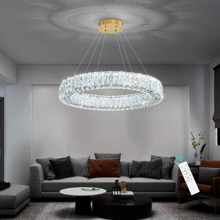 32 Inch Chandelier Glam Dimmable LED Crystal Chandeliers Luxury round Pendant Lighting Fixtures for Dining Room Bedrooms Gold