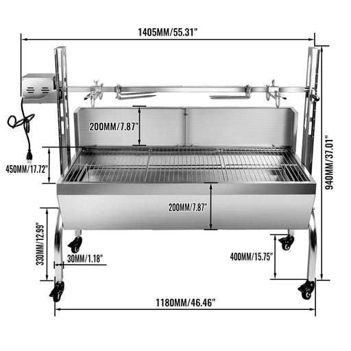 BBQ Rotisserie Grill Pig Lamb Chicken Roaster Spit Outdoor 25W Stainless Steel