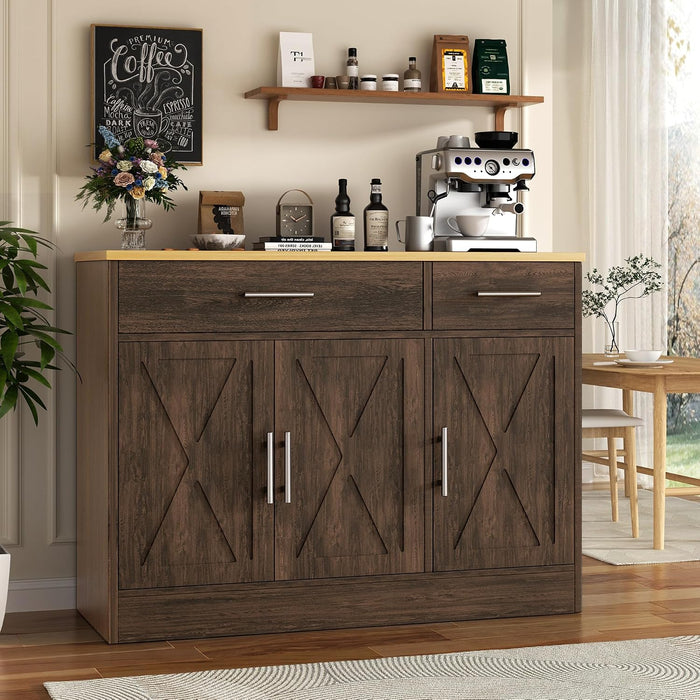 43" Farmhouse Sideboard Buffet Cabinet, Rustic Brown