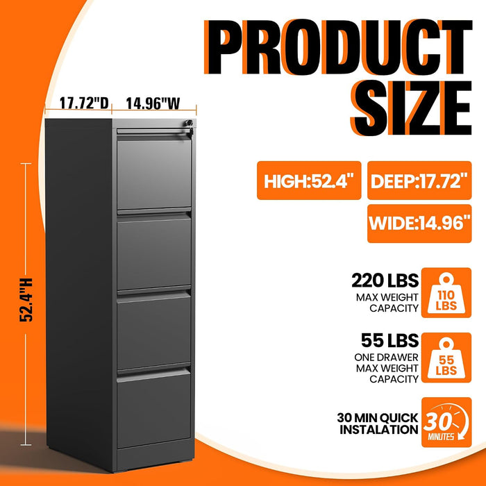 4 Drawer File Cabinet with Lock,Vertical Filing Storage Cabinet